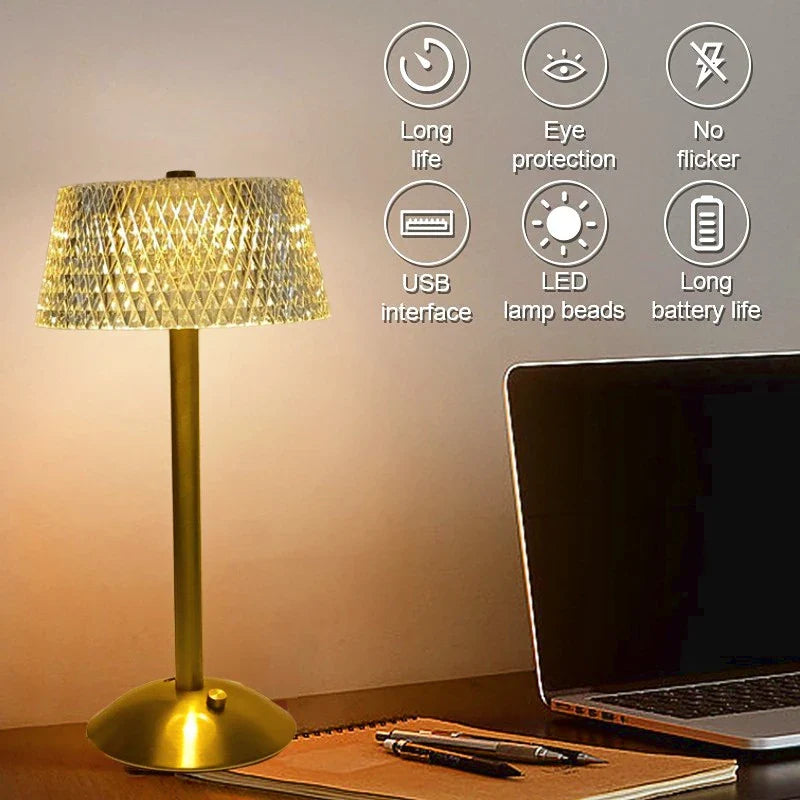 Axyaa Crystal Diamond Retro LED Desk Lamp for Bedroom, Hotel, Office, Wedding