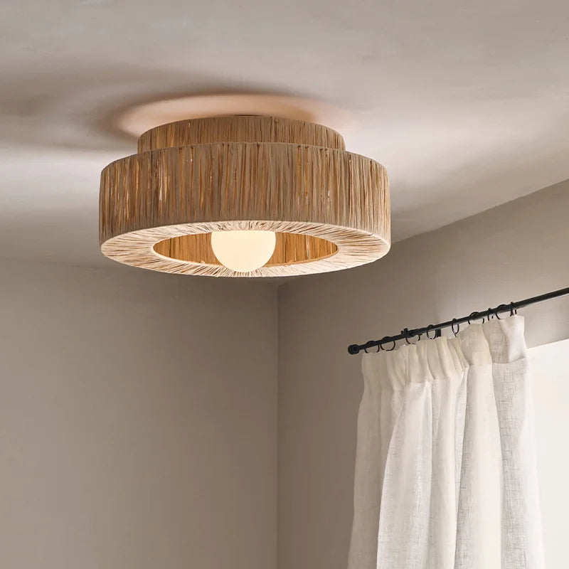 Axya Boho Rattan Ceiling Light: Hand-Woven Retro Design for Living Room, Bedroom & Restaurant