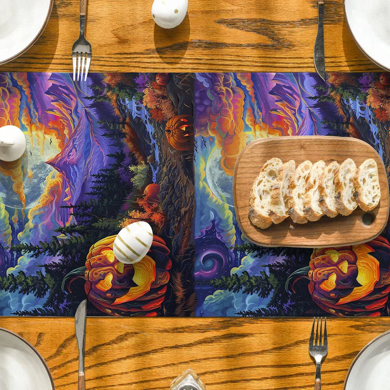 Axyaa Forest Moon Mountain Table Runner: Halloween Party Dining Centerpiece