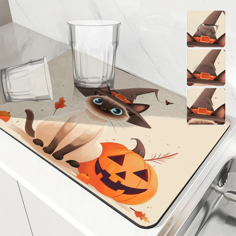 Axyaa Halloween Head Absorbent Mat: Antiskid, Quick Dry, Draining Kitchen Mat