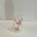 Axyaa Butterfly Glass Cup 500ml with Bamboo Lid and Straw - Cute Tumbler Cup