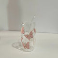 Kawaii Butterfly Glass Cup Bamboo Lid Straw 500ml Axyaa Tumbler Cup Glasses