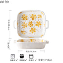 Axyaa Hand Drawn Flower Ceramic Double Ear Plate - Heat Resistant, Creative Tableware