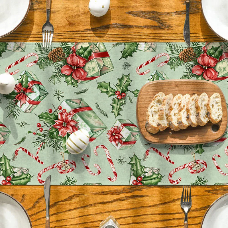 Axyaa Christmas Plant Leaves Table Runner - Festive Dining Decor