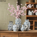Axyaa Blue White Ceramic Vase Flower Arrangement Desktop Decorative Hydroponic Dried Flower Glass Vase