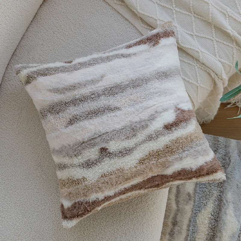 Axyaa Plush Gradient Rabbit Fur Cushion Cover 45x45cm for Sofa Living Room