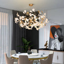 Axyaa Gold Branches Chandelier with Porcelain Leaves for Living Room and Bedroom