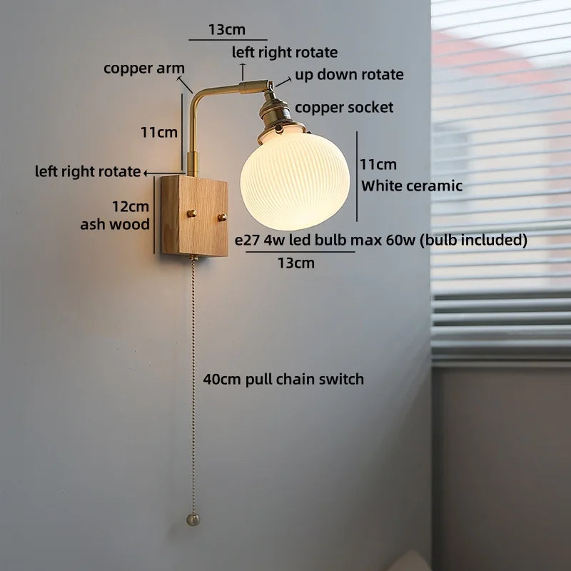 Axyaa White Ceramic LED Wall Lamp, Warm Light, Nordic Modern Round Flower Shade