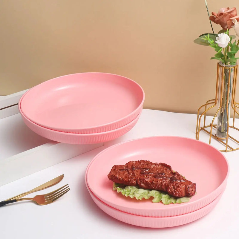 Pink Striped Home Plate Set with Axyaa Brand - Reusable Tableware for Fruit, Dessert, and Snacks