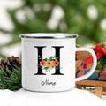 Axyaa Flower Letter Enamel Mug - Personalized Alphabet Camping Tea Coffee Cup