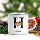 Axyaa Flower Letter Enamel Mug - Personalized Alphabet Camping Tea Coffee Cup