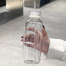 Axyaa 750ml Glass Water Bottle with Time Marker, Lid, and Straw