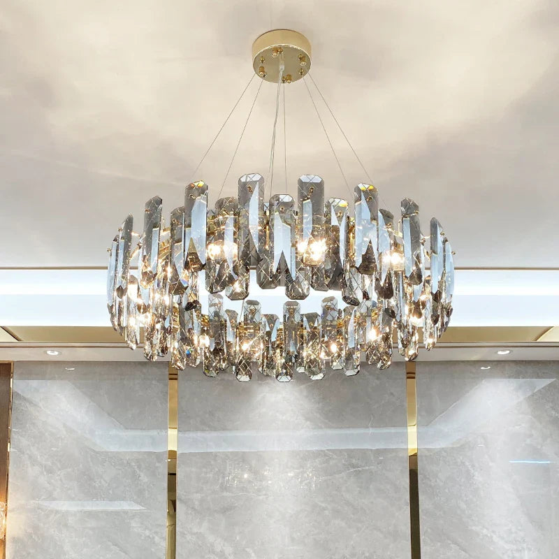 Axyaa Crystal LED Chandelier for Luxury Living Room & Dining Area