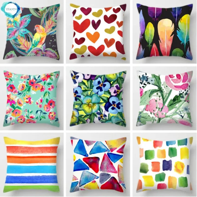Tropical Plants Parrot Feather Cushion Cover for Sofa by Axyaa