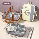 Axyaa 4/5 Grids Stainless Steel Divided Lunch Box Set with Cutlery