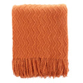 Axyaa Knitted Orange Throw Blanket with Tassels - Lightweight Fall Decor Blanket