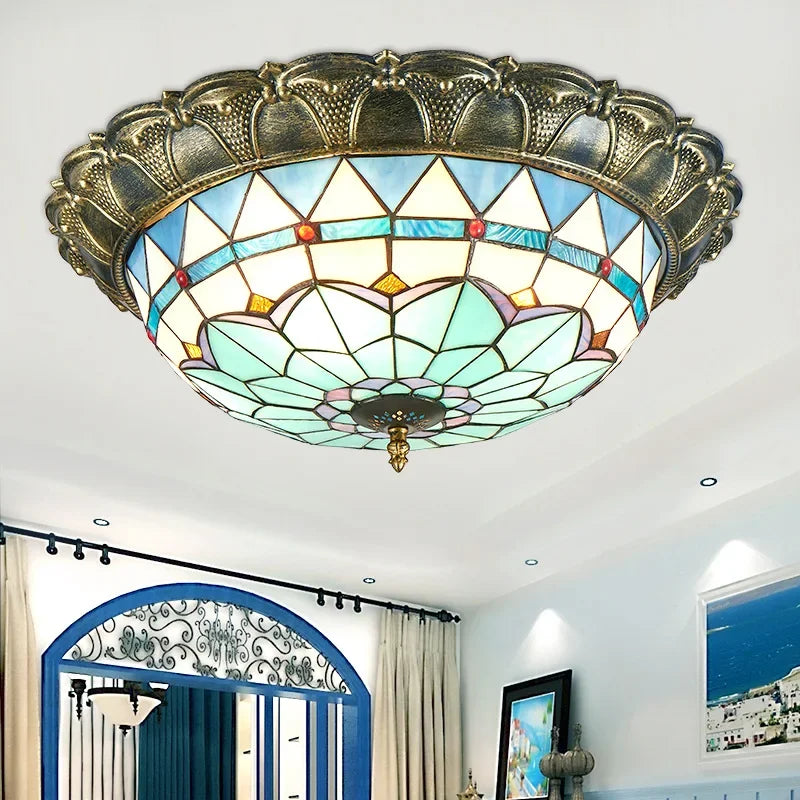 Axya Tiffany Ceiling Lamp: European Retro Style LED Light for Living Room, Bedroom, Corridor