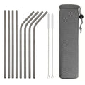 Axyaa Stainless Steel Drinking Straws Set with Cleaning Brush - Bar Party Accessory