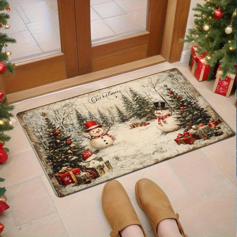 Axyaa Snowman & Christmas Tree Pattern Non-Slip Floor Mat
