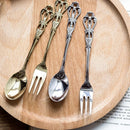 Axya Retro Tableware Set: Gold Plated Stainless Steel Spoon, Fork, Coffee Spoon
