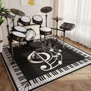 Axyaa Musical Note Drum Set Carpet: Soundproof Black & White Plaid Rug