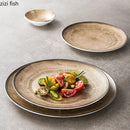 Axyaa Ceramic Shallow Plates Set for Molecular Cuisine Display and Steak - Retro Kiln Style