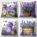 Axyaa Purple Floral Pillowcase Set, 4pcs, 18x18inch Sofa Cushion Cover, Single-Sided Print