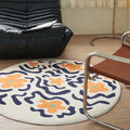 Axyaa Flower Pastoral Small Fresh Round Rug for Bedroom Dresser, Living Room Non-Slip Carpet