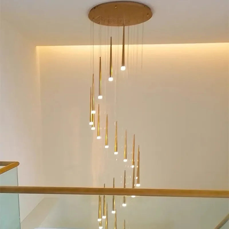 Axyaa Modern LED Stair Chandelier Nordic Style for Duplexes Bars and Lofts