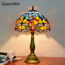 Axyaa Stained Glass Tiffany Table Lamp Mediterranean LED Bedroom Decoration