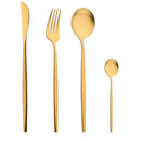Axyaa Gold Cutlery Set: 4Pcs Stainless Steel Flatware Knives Forks Spoons Teaspoons