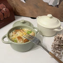Ceramic 220ml Double Ear Bowl with Cover, Microwave & Oven Safe - Axyaa Brand