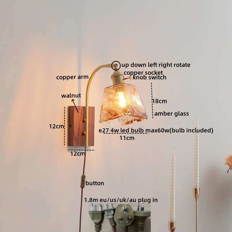 Axyaa Ceramic Walnut LED Wall Lights - Modern Bedroom & Living Room Bedside Lamp