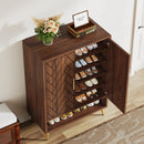 Axyaa 6-Tier Walnut Shoe Storage Cabinet with Doors and Adjustable Shelves
