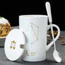Axyaa Constellations Ceramic Mug Set with Spoon & Lid, 420ml Black Coffee Cup