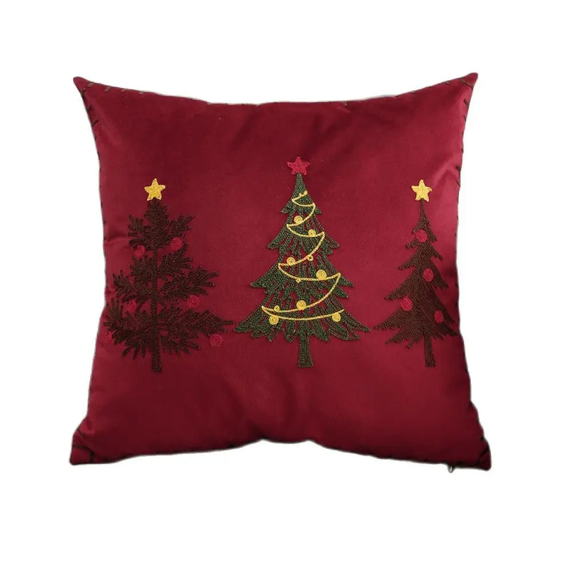 Axyaa Christmas Tree Deer Embroidery Cushion Cover 45x45cm Soft Velvet Square Pillow