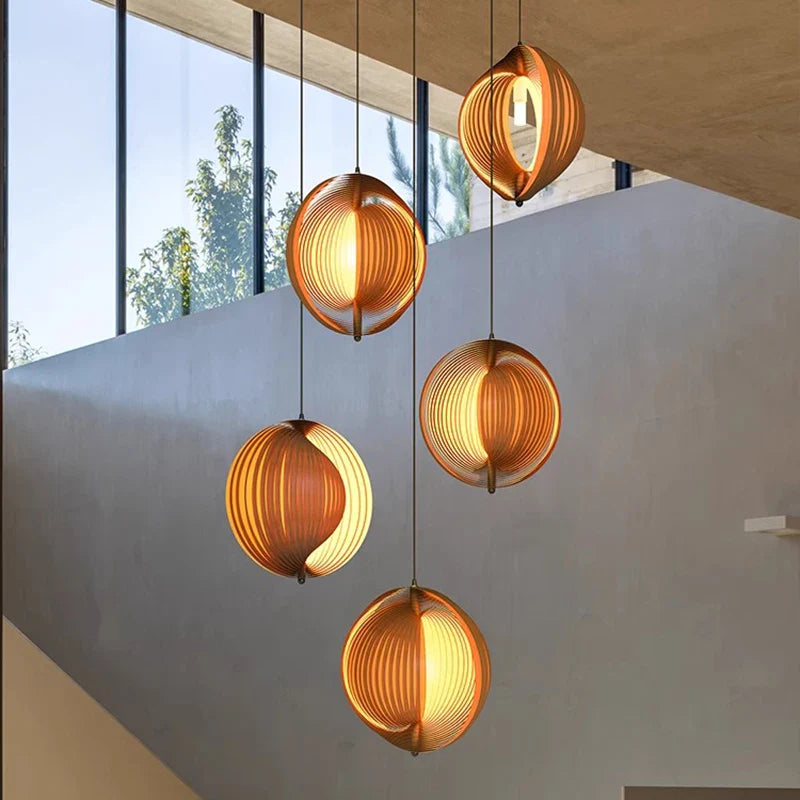 Axyaa Wood Hanging Lamps Wabi Sabi LED Pendant Lights for Home Decor & Lighting