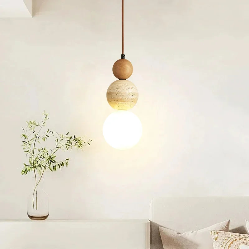 Axyaa Stone Wood LED Chandelier Bedroom Pendant Lamp Medieval Bar Restaurant Lighting
