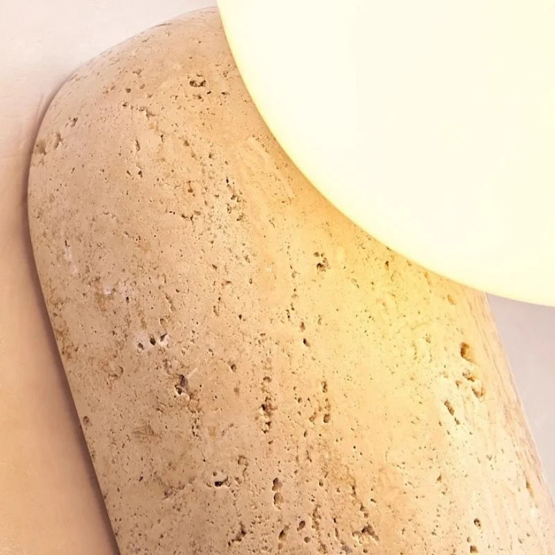 Axyaa Wabi Sabi LED Wall Light Yellow Travertine Stone Glass Ball Wandlamp