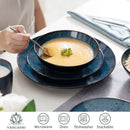Axyaa Vintage Ceramic Tableware Set - Blue/Brown Stoneware Dinnerware, 16/32/48-Piece