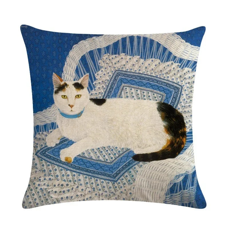 Axyaa Retro Cat Linen Pillowcase 45*45cm - Home & Sofa Decoration