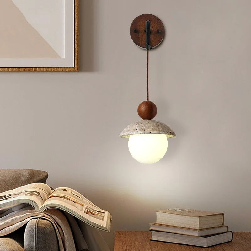 Axyaa Nordic LED Wall Lamp Travertine Wood Glass Stair Light