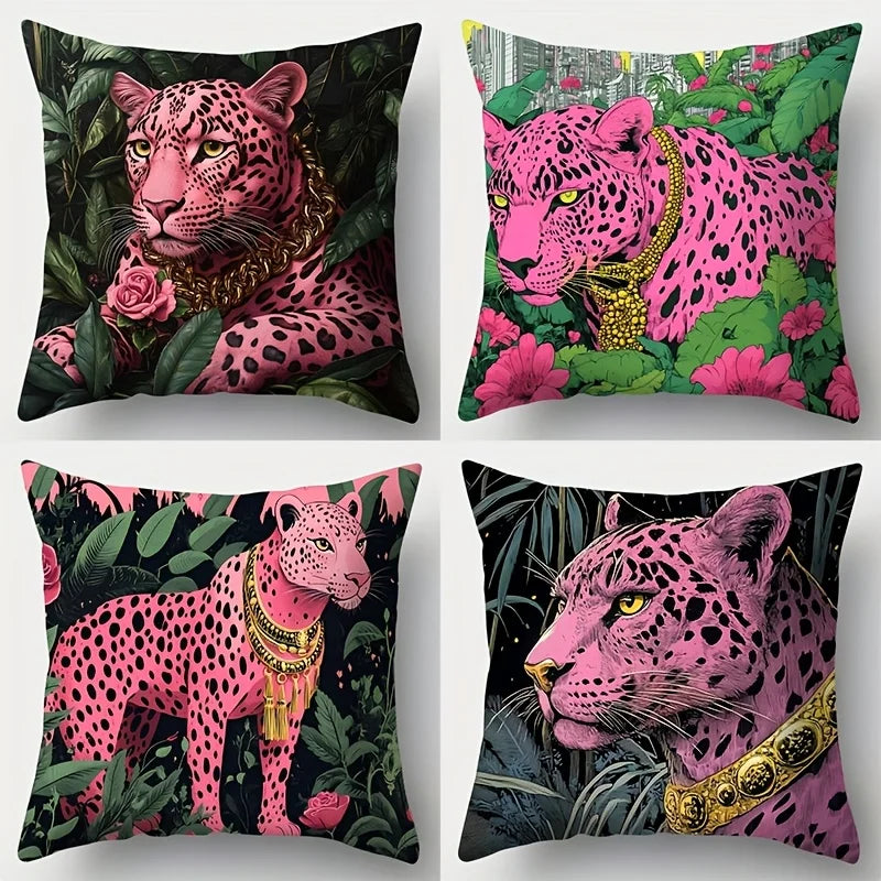 Sofa Cushion Cover Set Pink Leopard Single-Sided Print 17.7" Axyaa Brand