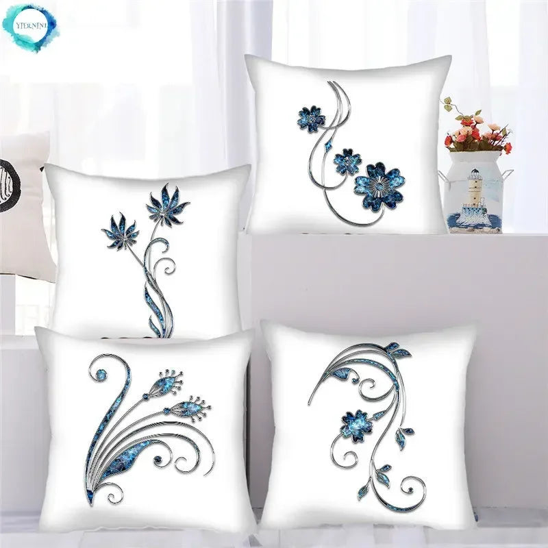 Axyaa Blue Flower Pattern Pillow Case