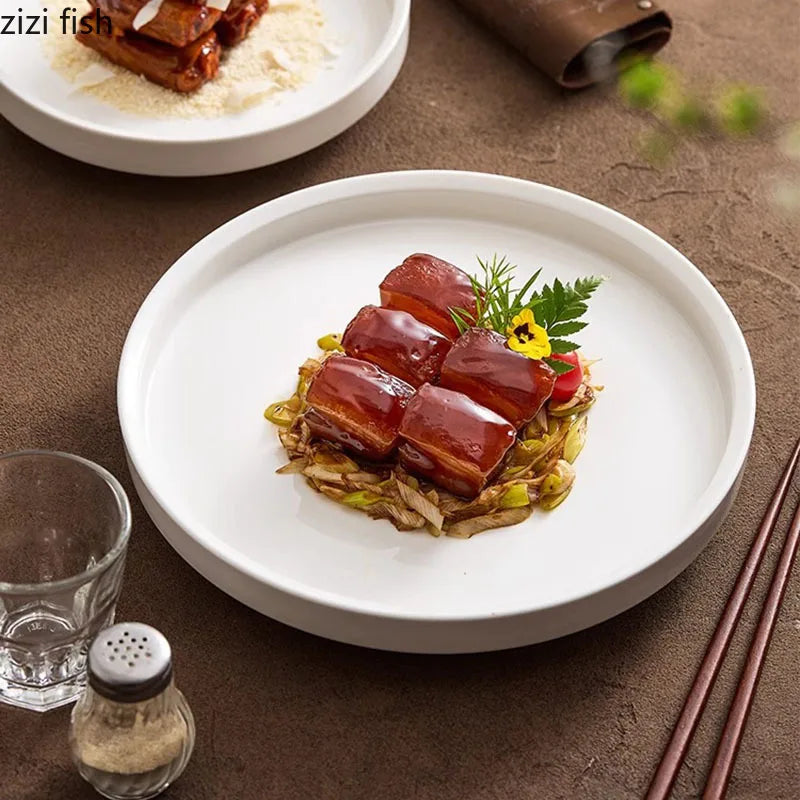Axya Ceramic High Foot Plate Gold Edge Restaurant Tableware Dish