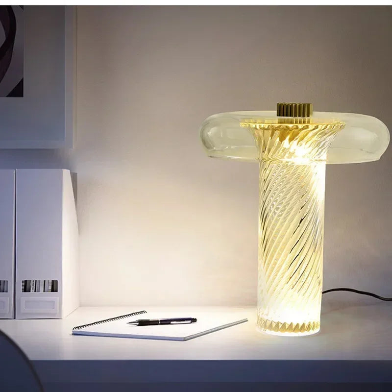 Axyaa Twisted Pattern Glass LED Table Lamp for Study Bedroom Bedside