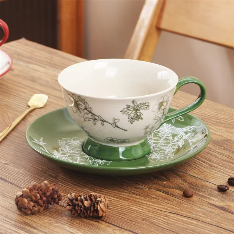 Axyaa Retro Flower Ceramic Coffee Cup&Saucer Set Elegant Teaware