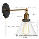 Axyaa Clear Glass Iron LED Wall Lamp Stair Light Fixture Vintage Industrial Plug-In Bedside