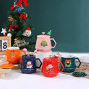 Axyaa Christmas Ceramic Mug Set with Lid and Spoon - Festive Xmas Gift Cup