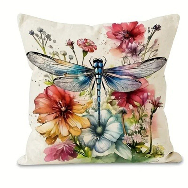 Dragonfly Floral Pattern Pillowcase x Axyaa: Living Room Sofa Chair Cushion Cover